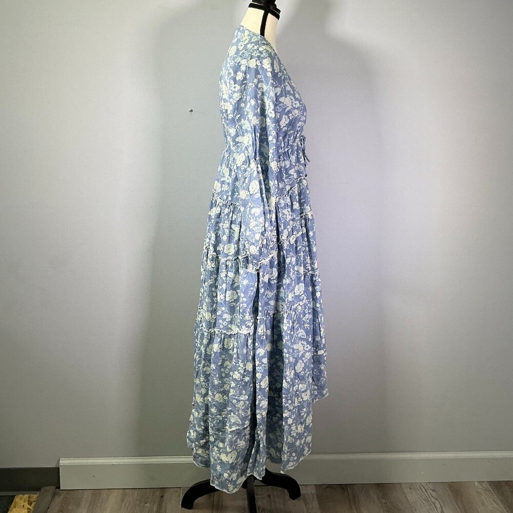 Free People Pappiet Blue Floral Tiered Midi Dress - Picture 2 of 8
